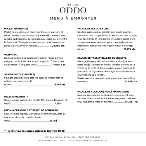 Menu à emporter