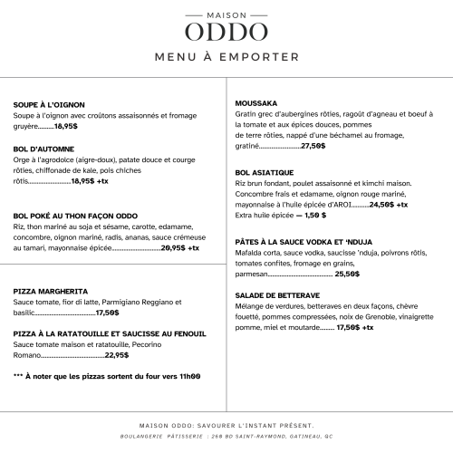 Menu à emporter