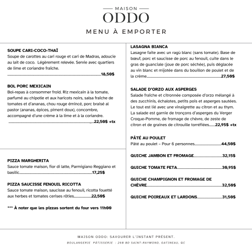 Menu à emporter