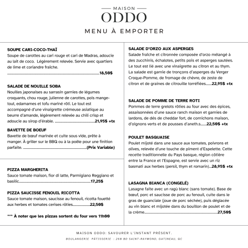Menu à emporter