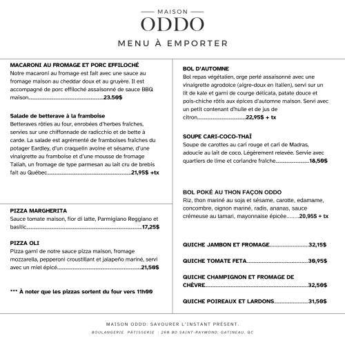 Menu à emporter