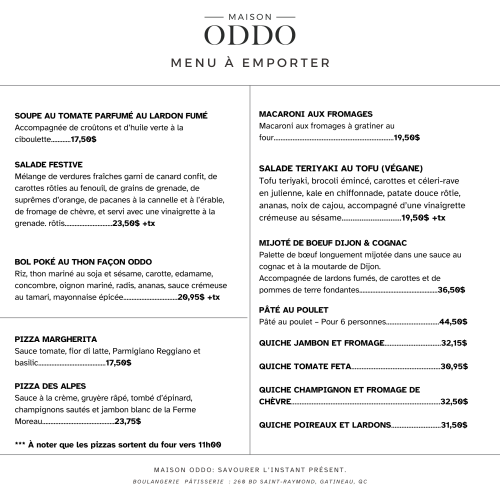 Menu à emporter
