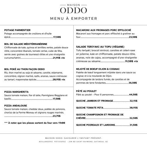 Menu à emporter