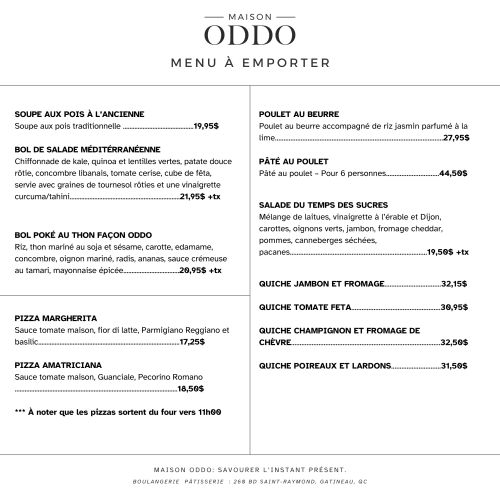 Menu à emporter