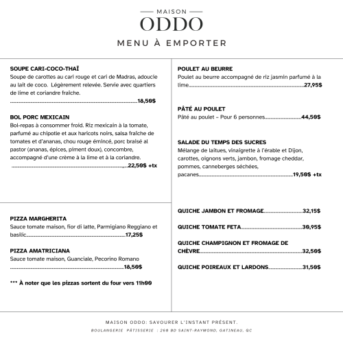 Menu à emporter