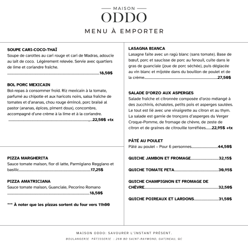 Menu à emporter